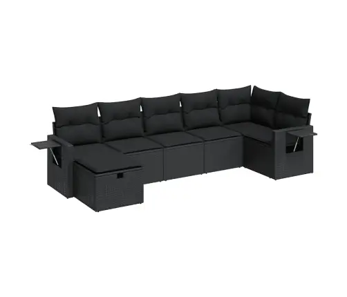7-Daļīgs Dārza Dīvāna Komplekts Ar Matračiem, Melna Pe Vidaxl