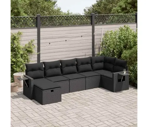 7-Daļīgs Dārza Dīvāna Komplekts Ar Matračiem, Melna Pe Vidaxl