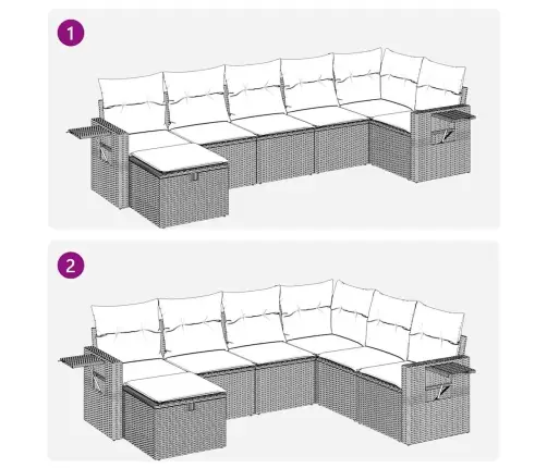 Sofos Komplektas Su Pagalvėlėmis, 7 Dalių, Juodas, Poliratanas