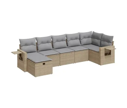 Sofos Komplektas Su Pagalvėlėmis, 7 Dalių, Smėlio, Poliratanas