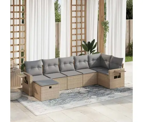 Sofos Komplektas Su Pagalvėlėmis, 7 Dalių, Smėlio, Poliratanas