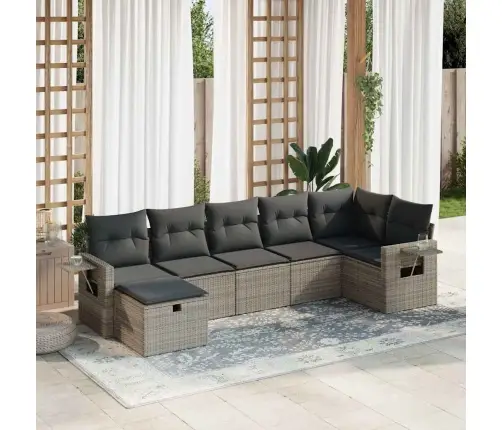 7-Daļīgs Dārza Dīvāna Komplekts, Matrači, Pelēka Pe Rotangpalma Vidaxl