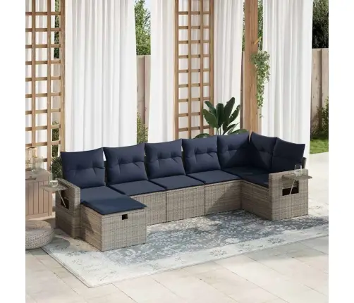 Sofos Komplektas Su Pagalvėlėmis, 7 Dalių, Pilkas, Poliratanas