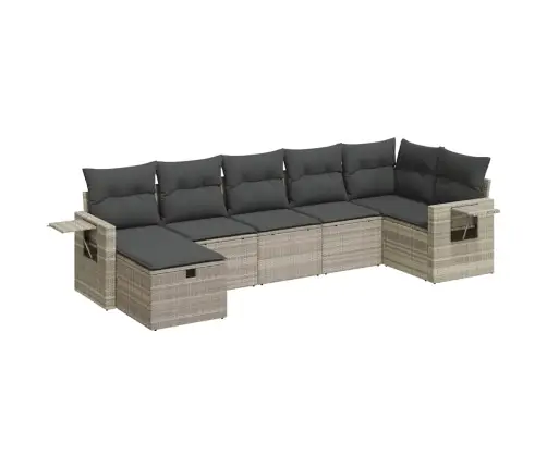 7-Daļīgs Dārza Dīvāna Komplekts,Matrači, Gaiši Pelēka Pe Pinums Vidaxl