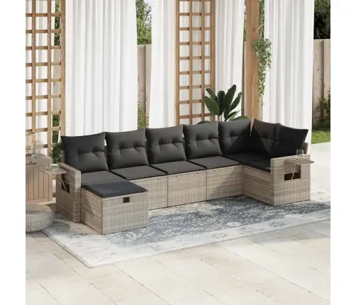 7-Daļīgs Dārza Dīvāna Komplekts,Matrači, Gaiši Pelēka Pe Pinums Vidaxl