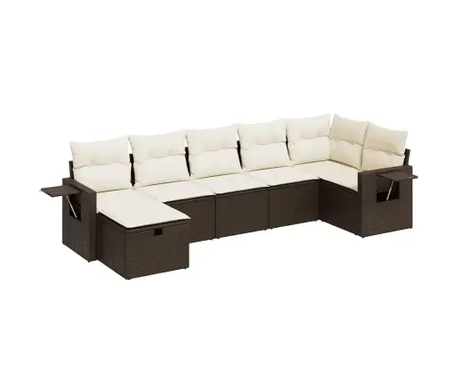 Sofos Komplektas Su Pagalvėlėmis, 7 Dalių, Rudas, Poliratanas