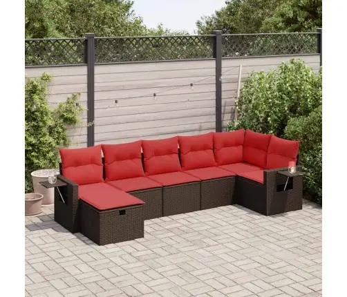 7-Daļīgs Dārza Dīvānu Komplekts, Matrači, Brūna Pe Rotangpalma Vidaxl