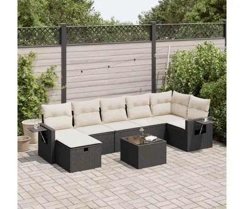 Sofos Komplektas Su Pagalvėlėmis, 8 Dalių, Juodas, Poliratanas