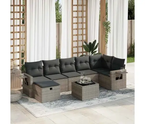 8-Daļīgs Dārza Dīvāna Komplekts Ar Matračiem, Pelēks Pe Pinums Vidaxl