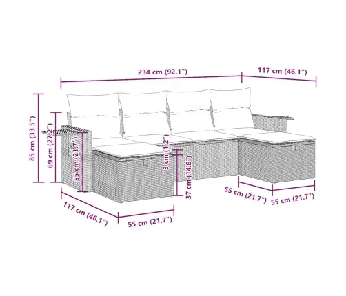 6-Daļīgs Dārza Dīvāna Komplekts, Matrači, Melna Pe Rotanpalma Vidaxl