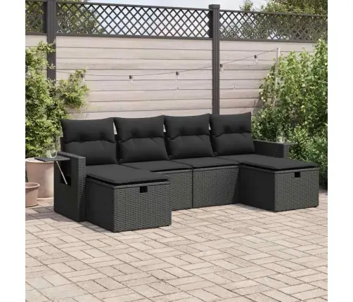 6-Daļīgs Dārza Dīvāna Komplekts, Matrači, Melna Pe Rotanpalma Vidaxl
