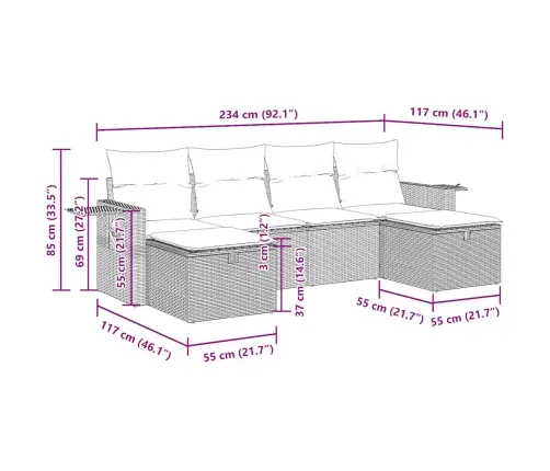 6-Osaline Aiadiivani Komplekt Patjadega, Must, Polürotang
