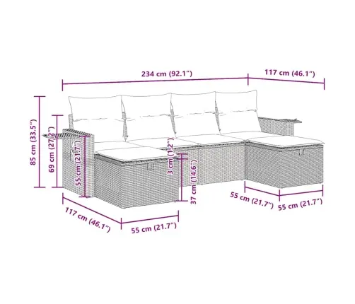 6-Daļīgs Dārza Dīvāna Komplekts, Matrači, Bēša Pe Rotangpalma Vidaxl