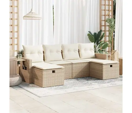 6-Daļīgs Dārza Dīvāna Komplekts, Matrači, Bēša Pe Rotangpalma Vidaxl