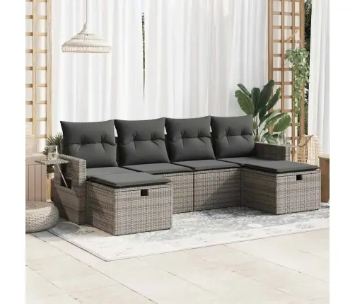 6-Daļīgs Dārza Dīvāna Komplekts Ar Matračiem, Pelēks Pe Pinums Vidaxl