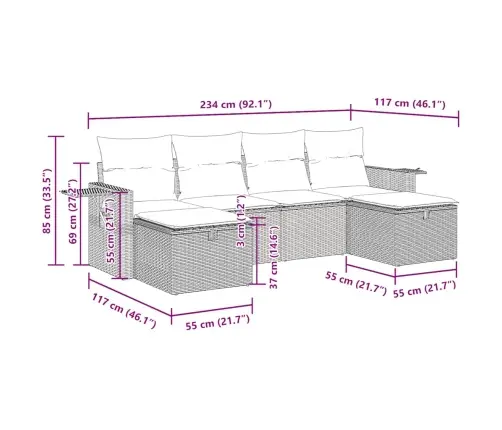 6-Daļīgs Dārza Dīvāna Komplekts Ar Matračiem, Pelēks Pe Pinums Vidaxl