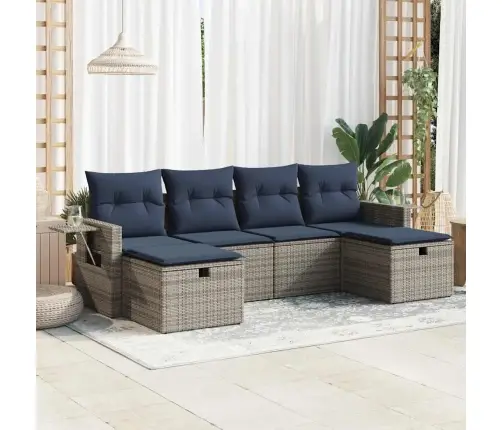 6-Daļīgs Dārza Dīvāna Komplekts Ar Matračiem, Pelēks Pe Pinums Vidaxl