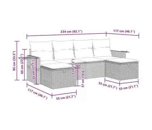 6-Daļīgs Dārza Dīvānu Komplekts,Matrači, Gaiši Pelēka Pe Pinums Vidaxl