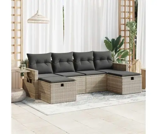 6-Daļīgs Dārza Dīvānu Komplekts,Matrači, Gaiši Pelēka Pe Pinums Vidaxl