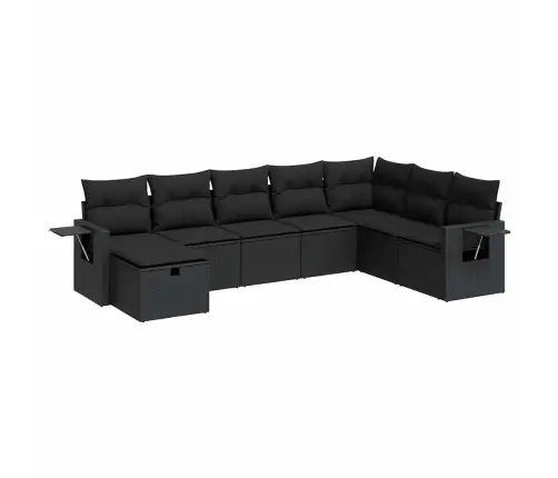 Sofos Komplektas Su Pagalvėlėmis, 8 Dalių, Juodas, Poliratanas