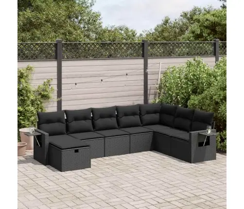 Sofos Komplektas Su Pagalvėlėmis, 8 Dalių, Juodas, Poliratanas