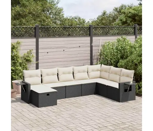 Sofos Komplektas Su Pagalvėlėmis, 8 Dalių, Juodas, Poliratanas