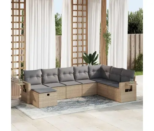 8-Daļīgs Dārza Dīvāna Komplekts, Matrači, Bēša Pe Rotangpalma Vidaxl