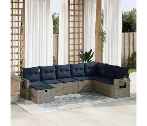 8-Daļīgs Dārza Dīvāna Komplekts Ar Matračiem, Pelēks Pe Pinums Vidaxl