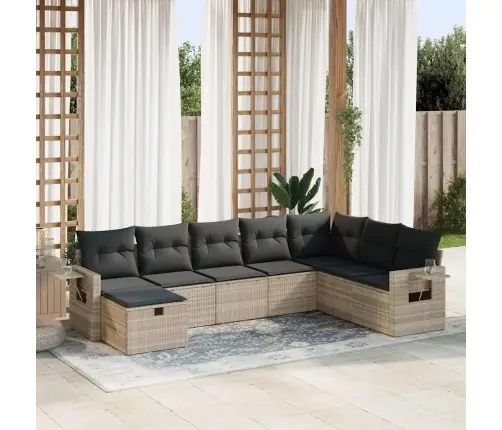 8-Daļīgs Dārza Dīvāna Komplekts,Matrači, Gaiši Pelēka Pe Pinums Vidaxl