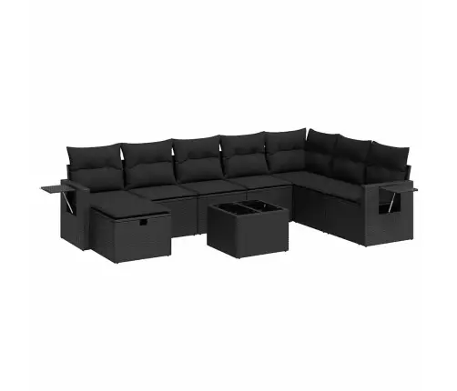 9-Daļīgs Dārza Dīvāna Komplekts, Matrači, Melna Pe Rotangpalma Vidaxl