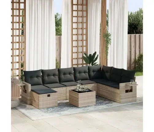 Sofos Komplektas Su Pagalvėlėmis, 9 Dalių, Pilkas, Poliratanas