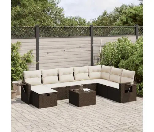 9-Daļīgs Dārza Dīvāna Komplekts, Matrači, Brūna Pe Rotangpalma Vidaxl