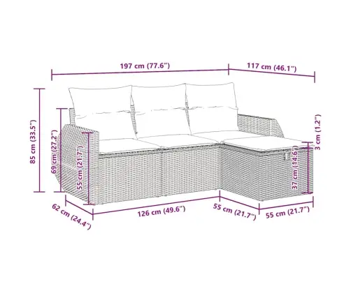 4-Daļīgs Dārza Dīvāna Komplekts Ar Matračiem, Pe Rotangpalma Vidaxl