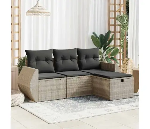 4-Daļīgs Dārza Dīvānu Komplekts,Matrači, Gaiši Pelēka Pe Pinums Vidaxl