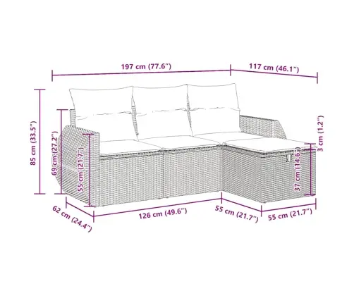 4-Osaline Aiamööblikomplekt Patjadega, Pruun, Polürotang