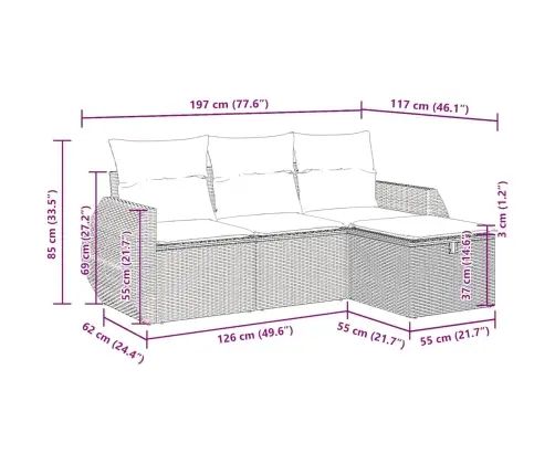 4-Daļīgs Dārza Dīvānu Komplekts, Matrači, Brūna Pe Rotangpalma Vidaxl