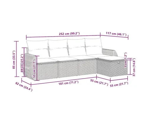Sodo Komplektas Su Pagalvėlėmis, 5 Dalių, Juodas, Poliratanas