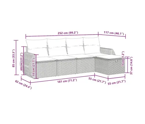 5-Daļīgs Dārza Dīvāna Komplekts, Matrači, Bēša Pe Rotangpalma Vidaxl