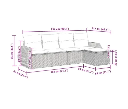 Sofos Komplektas Su Pagalvėlėmis, 5 Dalių, Smėlio, Poliratanas