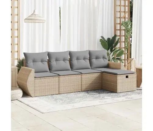 Sofos Komplektas Su Pagalvėlėmis, 5 Dalių, Smėlio, Poliratanas