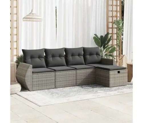 5-Daļīgs Dārza Dīvāna Komplekts Ar Matračiem, Pelēks Pe Pinums Vidaxl