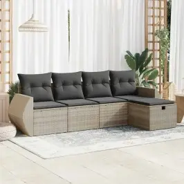 Sofos Komplektas Su Pagalvėlėmis, 5 Dalių, Pilkas, Poliratanas