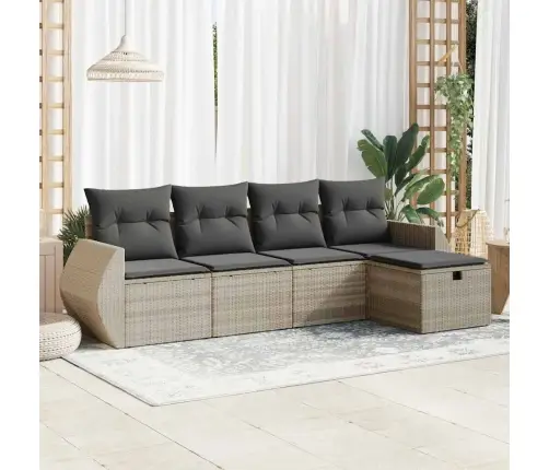 Sofos Komplektas Su Pagalvėlėmis, 5 Dalių, Pilkas, Poliratanas