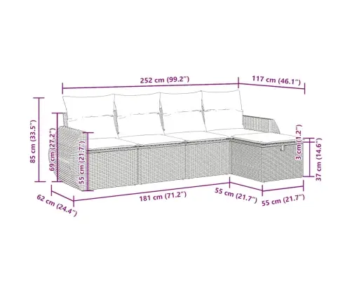 5-Daļīgs Dārza Dīvānu Komplekts, Matrači, Brūna Pe Rotangpalma Vidaxl