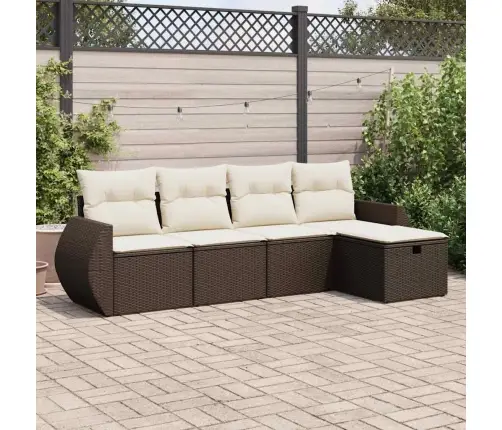 5-Daļīgs Dārza Dīvānu Komplekts, Matrači, Brūna Pe Rotangpalma Vidaxl