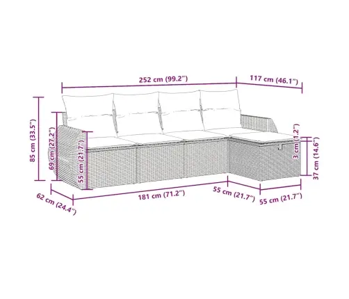 Sofos Komplektas Su Pagalvėlėmis, 5 Dalių, Rudas, Poliratanas