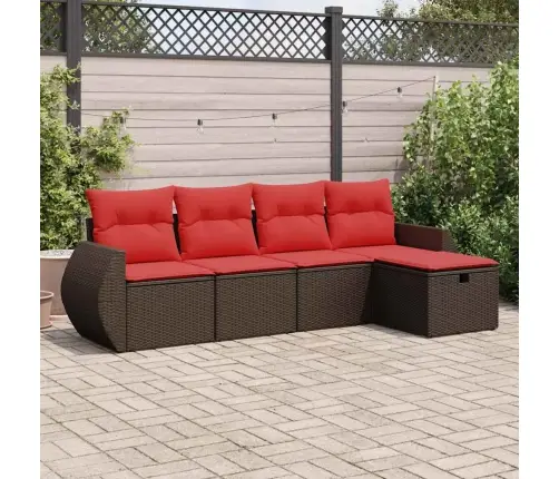 Sofos Komplektas Su Pagalvėlėmis, 5 Dalių, Rudas, Poliratanas