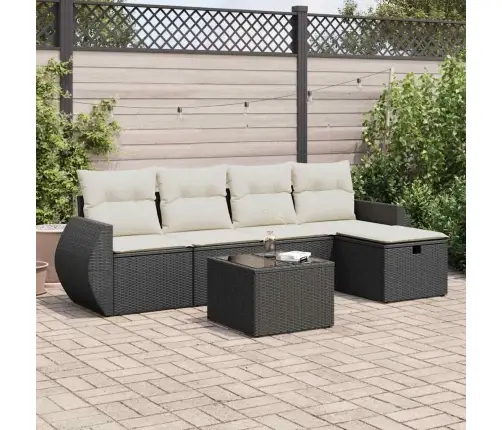 Sofos Komplektas Su Pagalvėlėmis, 6 Dalių, Juodas, Poliratanas