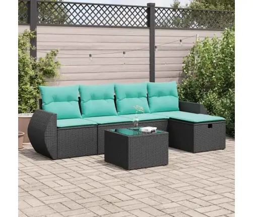 Sofos Komplektas Su Pagalvėlėmis, 6 Dalių, Juodas, Poliratanas