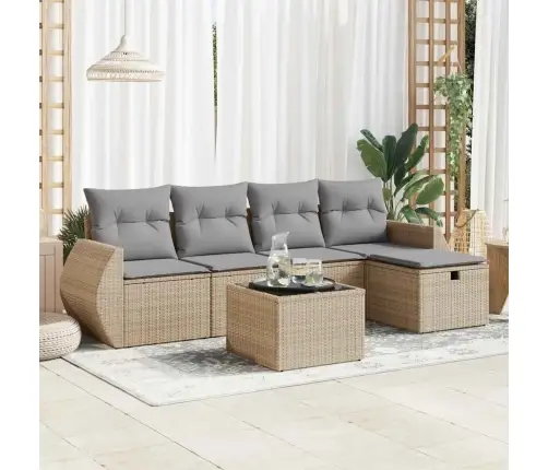 6-Daļīgs Dārza Dīvāna Komplekts, Matrači, Bēša Pe Rotangpalma Vidaxl